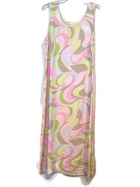 Silk Pastel Psychedelic Swirl Maxi Dress Sleeveless Y2K Groovy Mod Festival